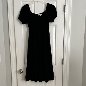 She + Sky Black Midi Dress with Puff Sleeves